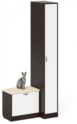 Прихожая П-6 Компоновка № 39, цвет венге/фасады МДФ белое дерево фрезеровка прованс, ШхГхВ 90х50х210 см., универсальная сборка