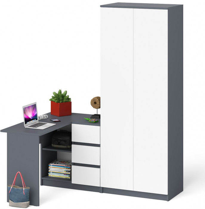 Мори компьютерный стол МС-16 правый + Шкаф МШ800.1, графит/белый