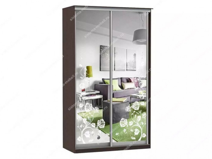 Шкаф купе Модерн 1190х450 2-х дверный зеркальный с пескоструем №3 венге