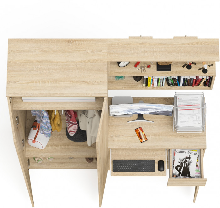 Мори компьютерный стол МС-1 правый + Шкаф МШ800.1 + Полка 900, дуб сонома