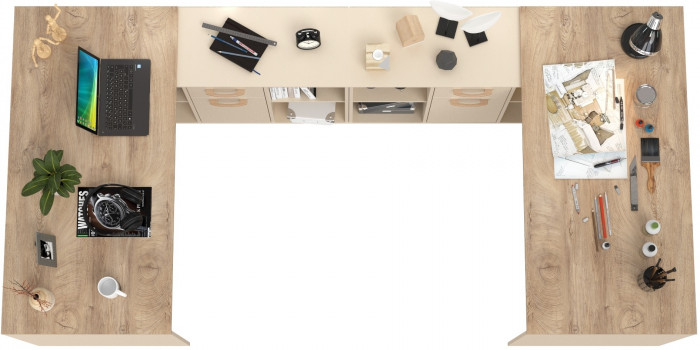 Лайт Стол письменный 03.245F + 03.245F, цвет сатин/дуб эндгрейн элегантный, ШхГхВ 342,7х136х75,2 см.(угловой) или 407х68х75,2 см.(прямой), ун. сборка