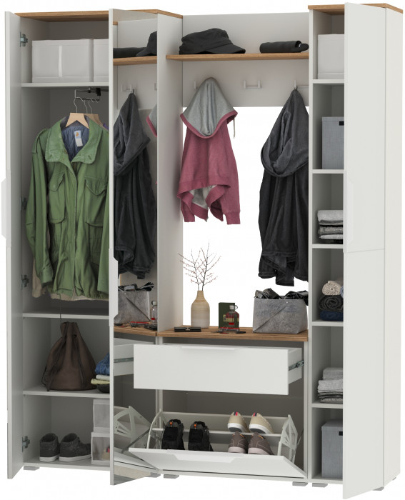 Октава Прихожая 22, белый шагрень/дуб крафт золотой/фасады МДФ белый шагрень