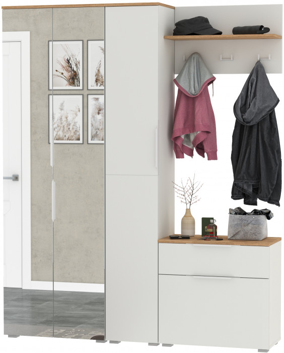 Октава Прихожая 22, белый шагрень/дуб крафт золотой/фасады МДФ белый шагрень