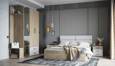 Модульная спальня "Теана", набор 2, Крафт серый/МДФ светло-серый