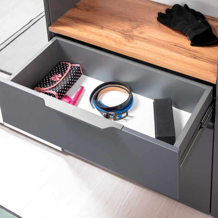 Октава Прихожая 28, цвет серый графит/дуб крафт золотой/фасады МДФ серый графит, ШхГхВ 193,7х35,4х197,6 см., универсальная сборка