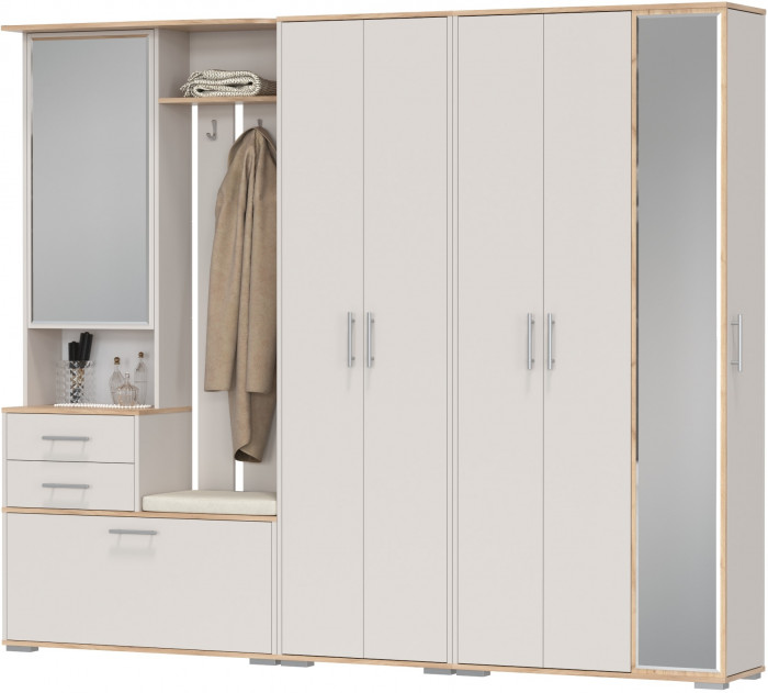 Прихожая Домино 6, цвет дуб крафт золотой/кашемир серый, ШхГхВ 248х36х202 см., универсальная сборка