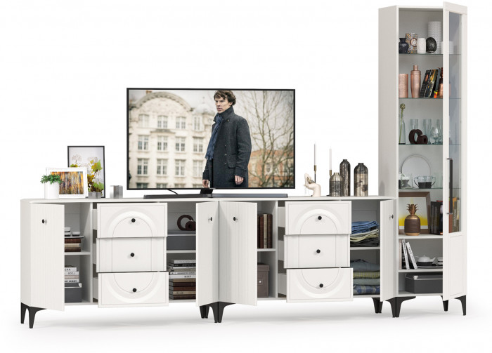 Валенсия Гостиная № 117, ЛДСП белый шагрень/МДФ белый шагрень