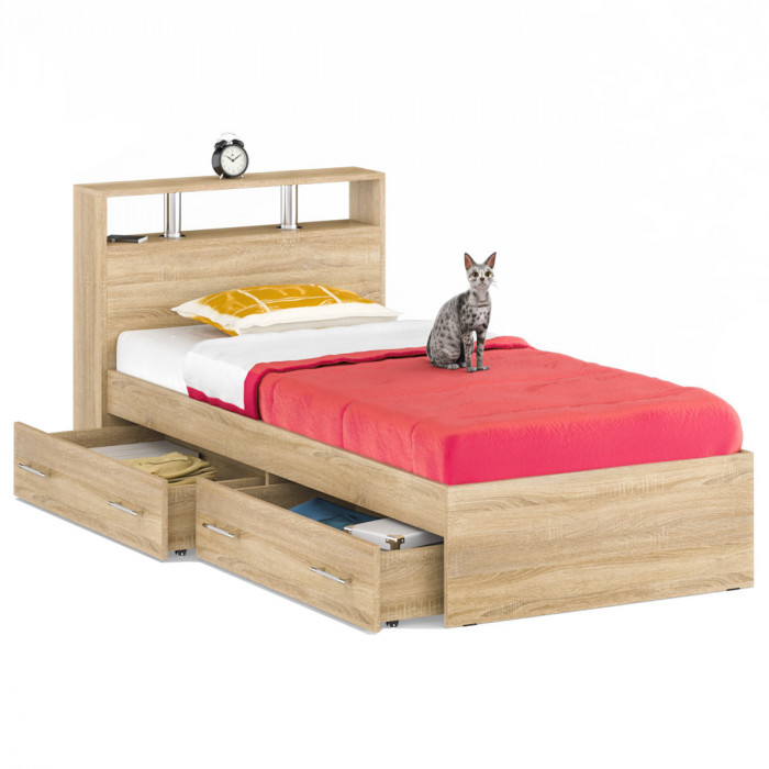 Камелия Кровать с ящиками 0900, дуб сонома