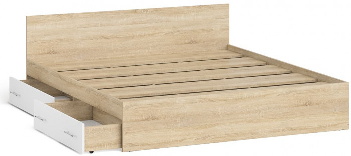 Мори Кровать с ящиками 1800, дуб сонома/белый