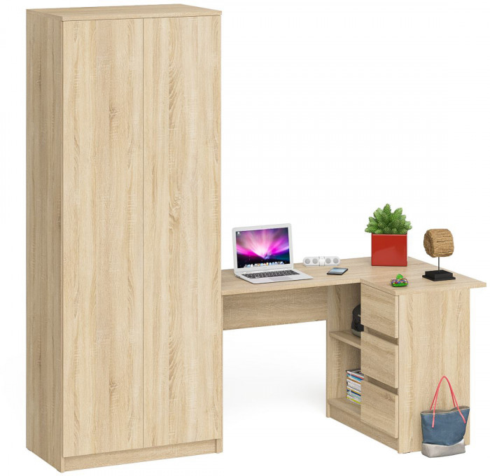 Мори компьютерный стол МС-16 правый + Шкаф МШ800.1, дуб сонома