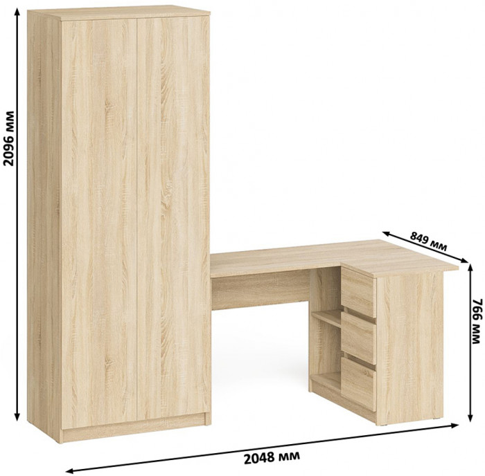 Мори компьютерный стол МС-16 правый + Шкаф МШ800.1, дуб сонома