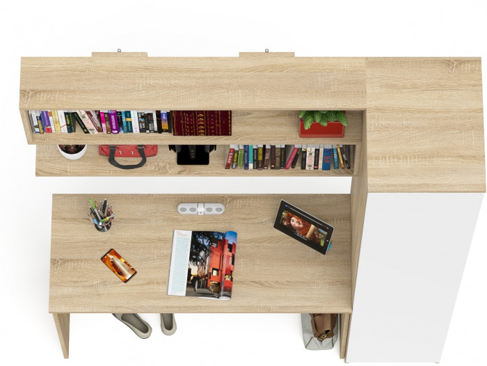 Мори письменный стол МСП1200.1 + Пенал МШ400.1 + Полка 1200, дуб сонома/белый