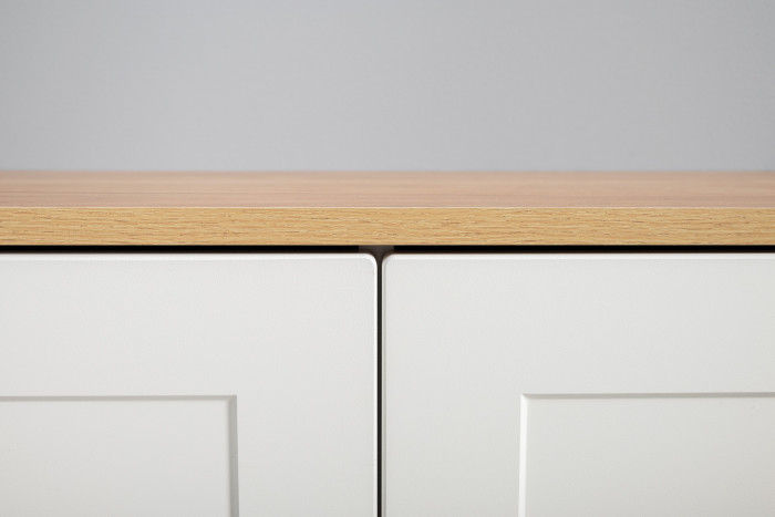 Остин 11.53 Кровать + ортопед + 13.227 Шкаф-пенал + 16.240 Комод, белый шагрень/дуб крафт золотой