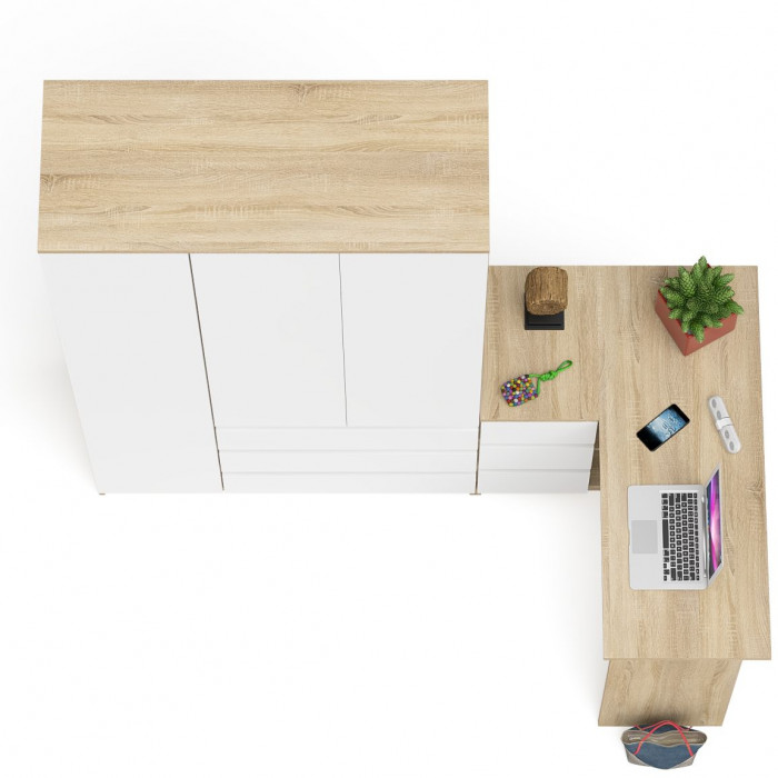 Мори Стол компьютерный МС-16 левый + Шкаф МШ1200.1, цвет дуб сонома/белый, ШхГхВ 244,8х84,9х209,6 см., выдвижные ящики слева, НЕ универсальная сборка