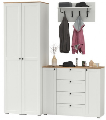 Остин Прихожая 33, цвет белый шагрень/дуб крафт золотой, ШхГхВ 200х54,3х229,6 см., универсальная сборка