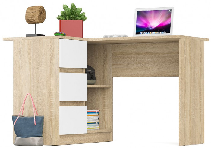 Мори компьютерный стол МС-16 левый, дуб сонома/белый