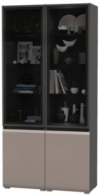 Сидней 13.201 Шкаф-витрина 2 штуки, корпус: антрацит/фасады: МДФ веллюто капучино/прозр. стекло с серой тонир.
