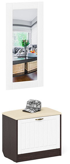 Прихожая П-6 Тумба + Зеркало, цвет венге/фасады МДФ белое дерево фрезеровка прованс, ШхГхВ 60х35х200 см.
