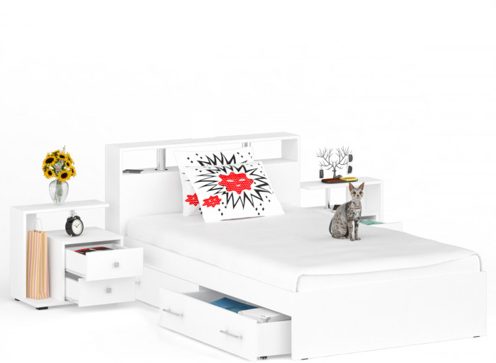 Камелия Кровать с ящиками 1200 + две тумбы, белый