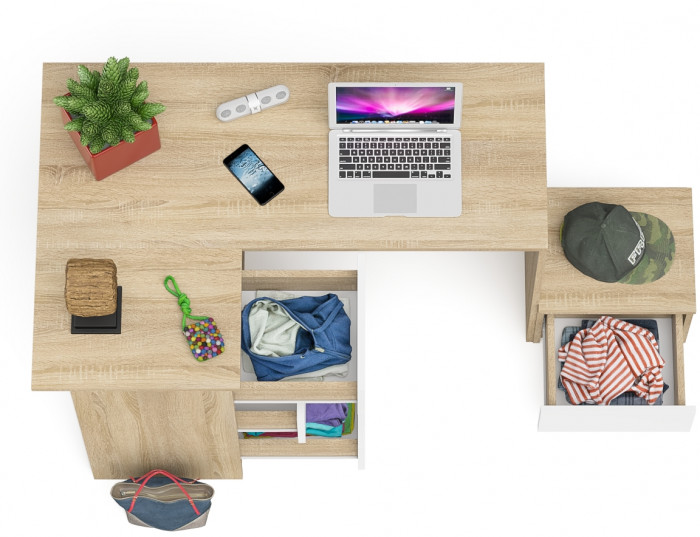 Мори компьютерный стол МС-16 левый + Тумба ТМП400.1, дуб сонома/белый