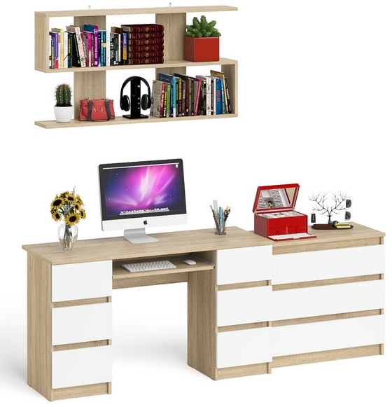 Мори компьютерный стол МС-2 + Комод МК800.1 + Полка 1200, дуб сонома/белый