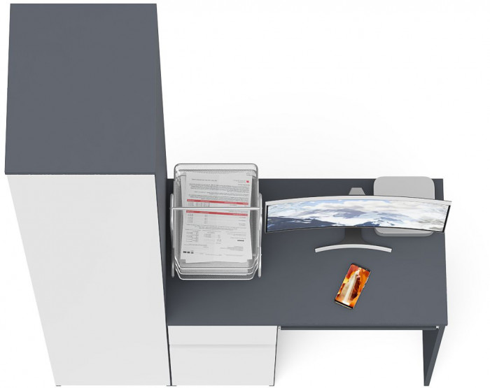 Мори Стол компьютерный МС-1 левый + Пенал МШ400.1, цвет графит/белый, ШхГхВ 130,4х50,4х209,6 см., выдвижной ящик слева, НЕ универсальная сборка