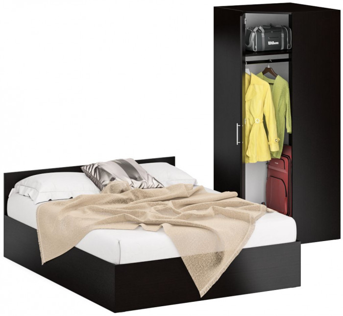 Кровать 1600 + Шкаф угловой Стандарт, цвет венге, ШхГхВ 163,5х203,5х70 + 81,2х81,2х200см., сп.м. 1600х2000 мм., без матраса, основание есть