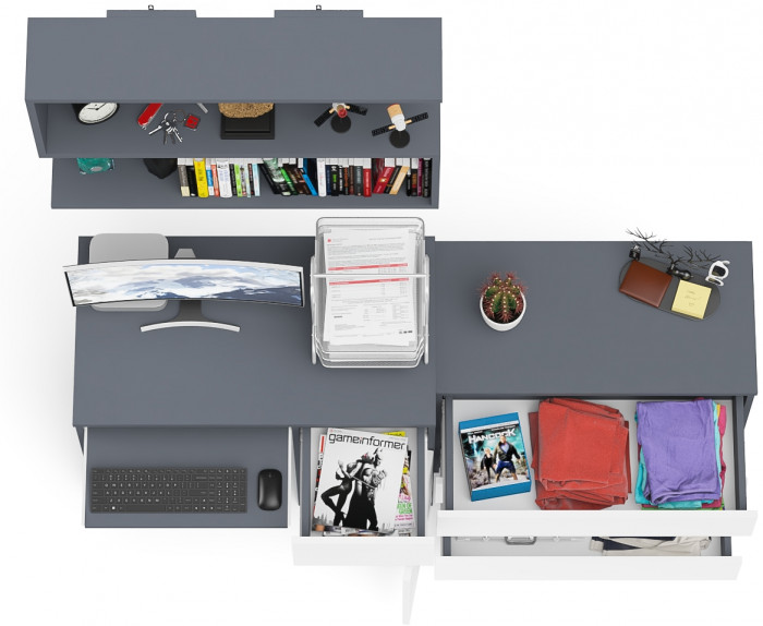 Мори компьютерный стол МС-1 правый + Комод МК800.1 + Полка 900, графит/белый