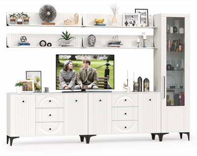 Валенсия Гостиная № 119, ЛДСП белый шагрень/МДФ белый шагрень