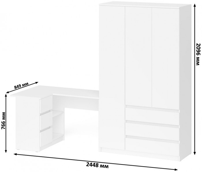 Мори компьютерный стол МС-16 левый + Шкаф МШ1200.1, белый
