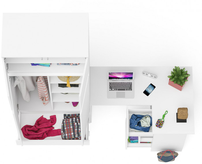 Мори компьютерный стол МС-16 правый + Шкаф МШ900.1 + Антресоль МА900.1, белый