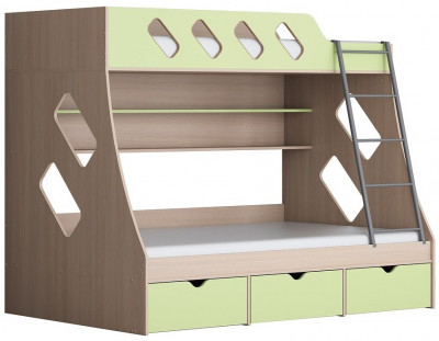 Дельта-20.01 Детская двухъярусная кровать с лестницей (Салатовый, Ясень шимо светлый)