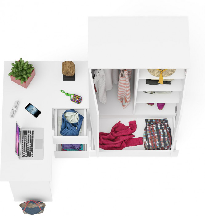 Мори Стол компьютерный МС-16 правый + Шкаф МШ900.1, цвет белый, ШхГхВ 214,8х84,9х179,6 см., выдвижные ящики справа, НЕ универсальная сборка