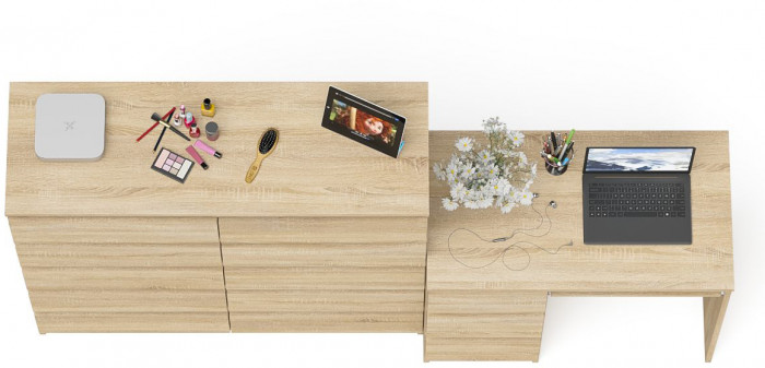 Мори Стол компьютерный МС-6 левый + Комод МК1200.10, цвет дуб сонома, ШхГхВ 210,4х50х115 см., выдвижные ящики слева, НЕ универсальная сборка