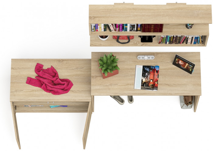 Мори Стол письменный МСП1200.1 + Тумба МА900.1 + Полка 1200, цвет дуб сонома, ШхГхВ 210,8х50,4х209,6 см., универсальная сборка