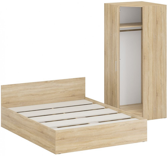Кровать 1600 + Шкаф угловой Стандарт, цвет дуб сонома, ШхГхВ 163,5х203,5х70 + 81,2х81,2х200см., сп.м. 1600х2000 мм., без матраса, основание есть