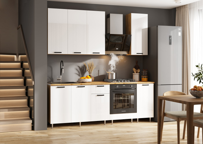 Кухня Рио NEW ЛДСП 2,2/900м (490), Компановка №2, Дуб крафт/Белый глянец