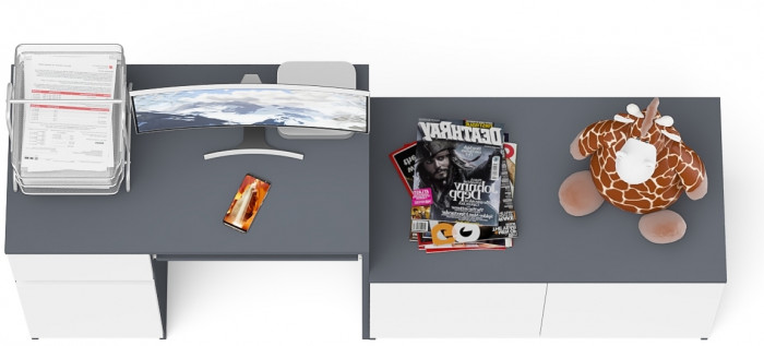 Мори Стол компьютерный МС-1 левый + Тумба МА900.1, цвет графит/белый, ШхГхВ 180,4х50,4х76,6 см., выдвижной ящик слева, НЕ универсальная сборка