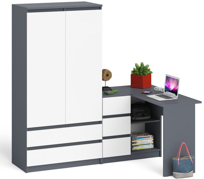 Мори Стол компьютерный МС-16 левый + Шкаф МШ900.1, цвет графит/белый, ШхГхВ 214,8х84,9х179,6 см., выдвижные ящики слева, НЕ универсальная сборка