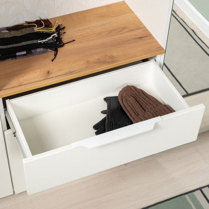 Октава Прихожая 25, белый шагрень/дуб крафт золотой/фасады МДФ белый шагрень