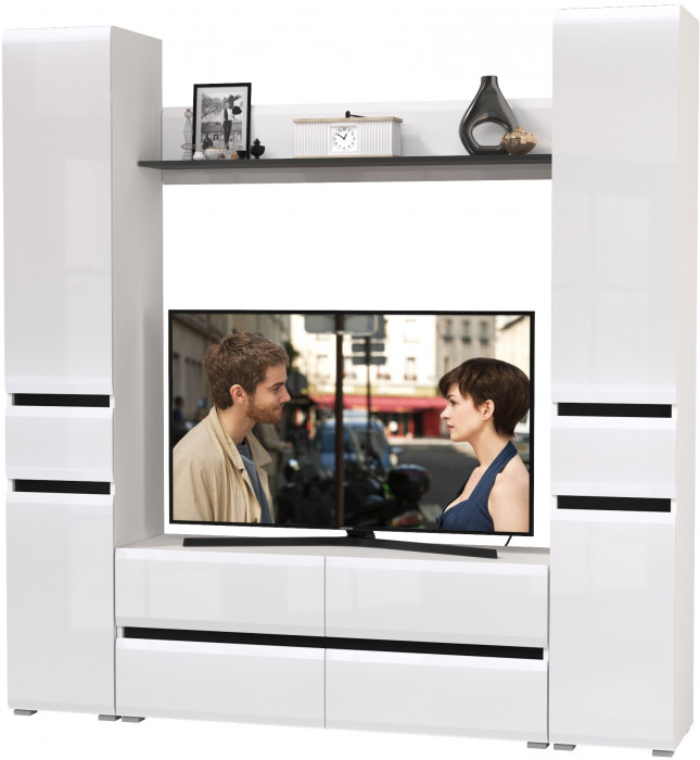 Сидней Комплектация № 052, корпус: белый/чёрный/фасады: МДФ белый глянец