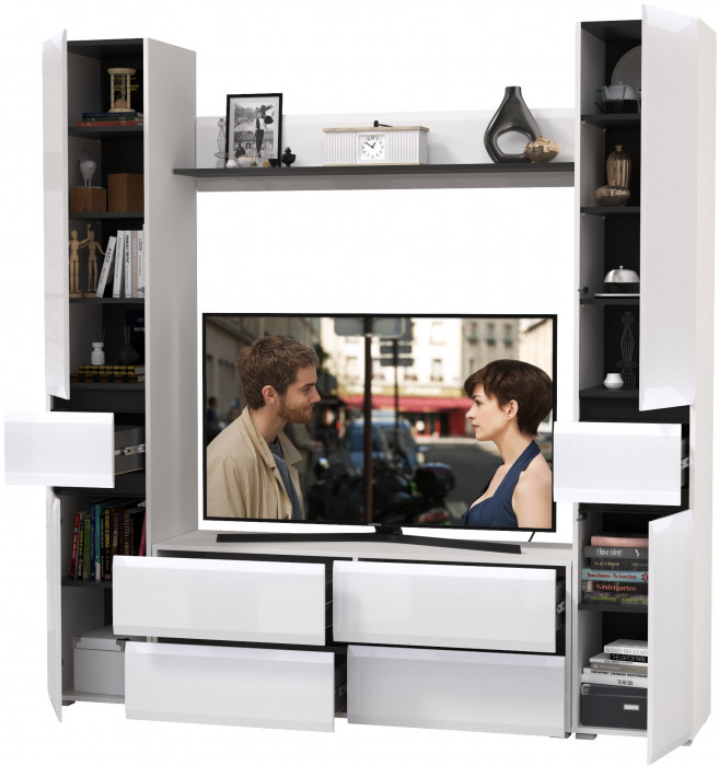 Сидней Комплектация № 052, корпус: белый/чёрный/фасады: МДФ белый глянец