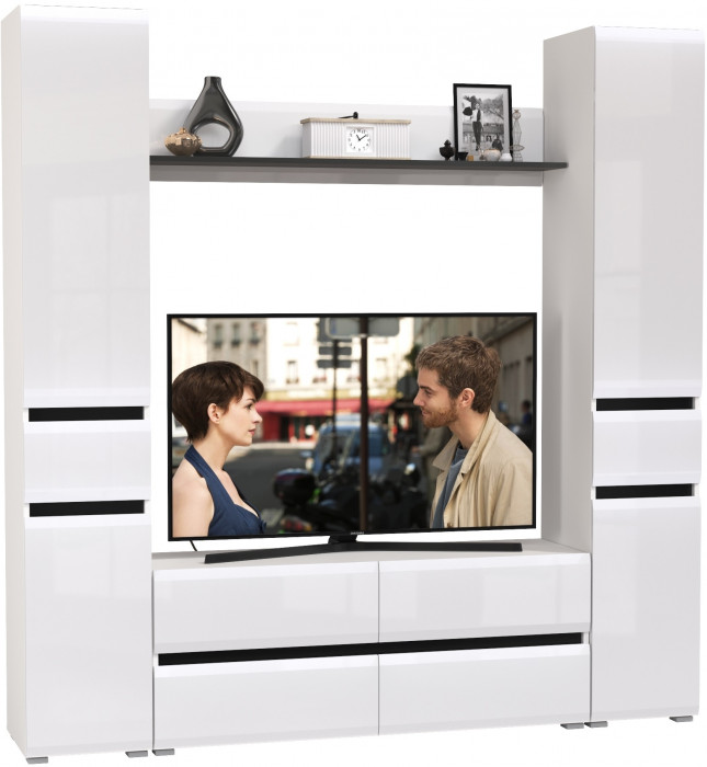 Сидней Комплектация № 052, корпус: белый/чёрный/фасады: МДФ белый глянец