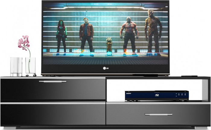 Тумба под ТВ Ларго 1, корпус венге/фасады МДФ чёрный глянец