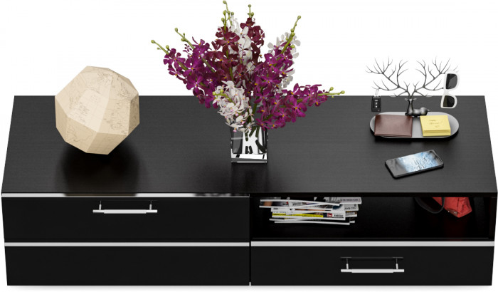 Тумба под ТВ Ларго 1, корпус венге/фасады МДФ чёрный глянец