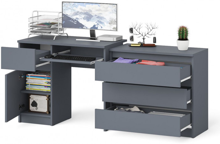 Мори компьютерный стол МС-1 левый + Комод МК800.1, графит