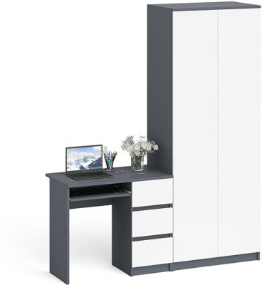 Мори компьютерный стол МС-6 правый + Шкаф МШ800.1, графит/белый