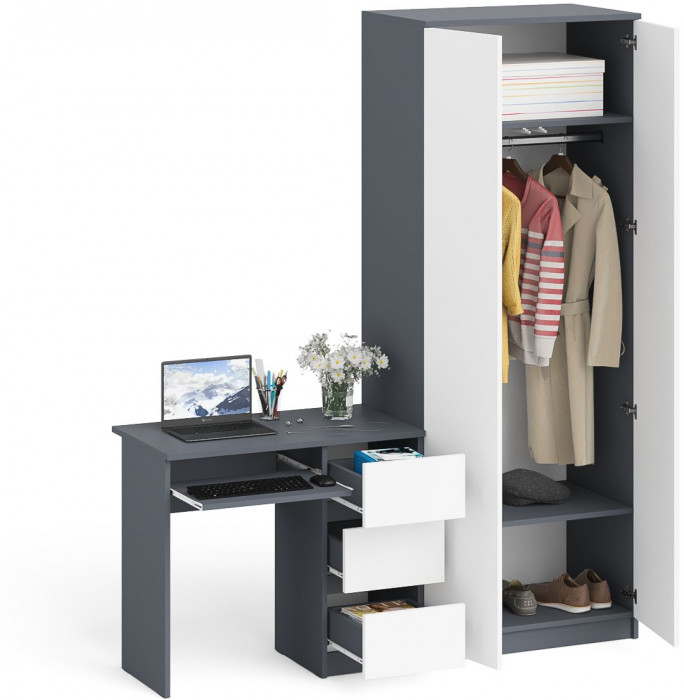 Мори компьютерный стол МС-6 правый + Шкаф МШ800.1, графит/белый