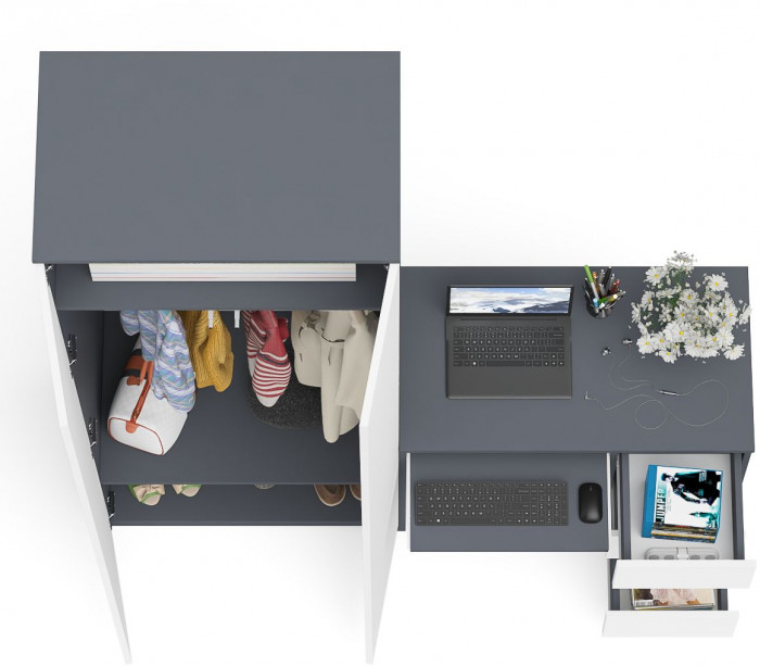 Мори компьютерный стол МС-6 правый + Шкаф МШ800.1, графит/белый