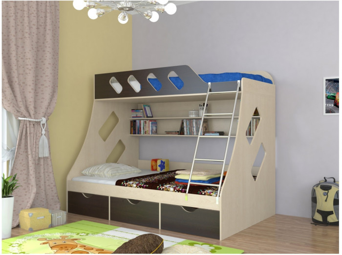 Дельта-20.01 Детская двухъярусная кровать с лестницей (Оранжевый, Дуб молочный)